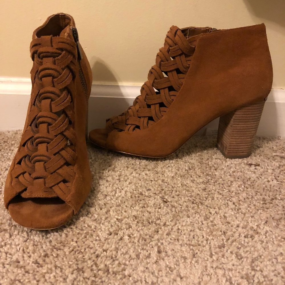 Camel Suede Michael Kors Peep Toe Heels